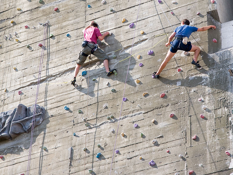 climbing on an artificial training wall