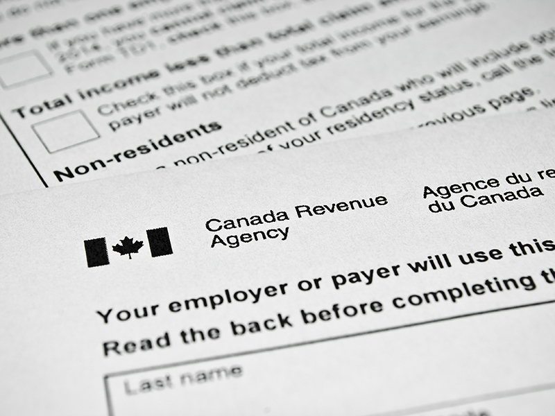 Canadian tax form. Personal income tax form used in Canada.