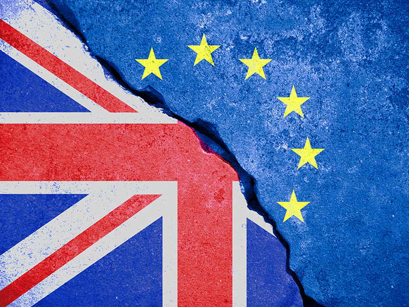 Brexit Uk and Euro flag rift