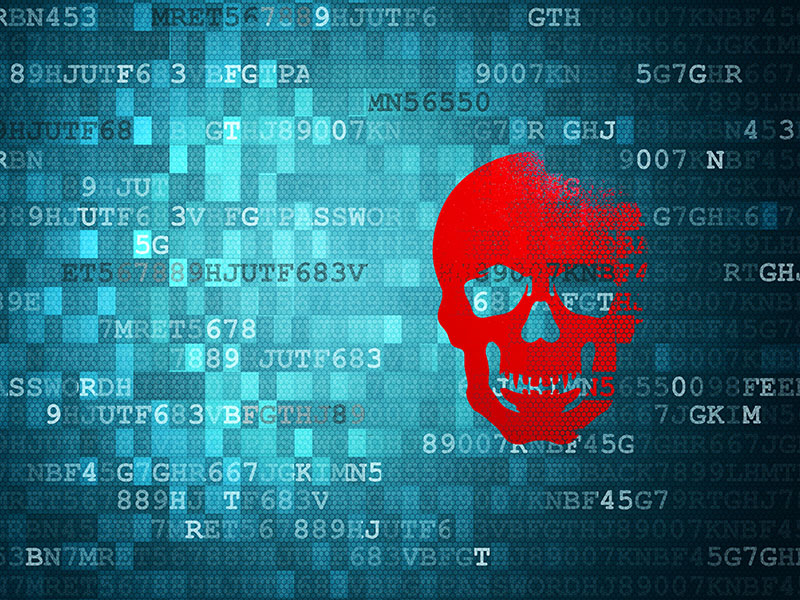 Skull on blue digital background. security concepts