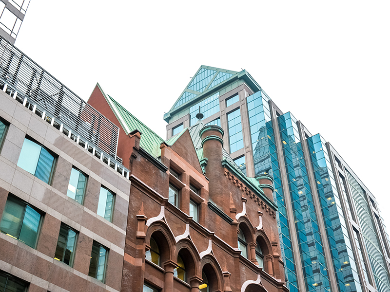 Toronto, Canada - November 16, 2016: Old and new buildings in Toronto downtown