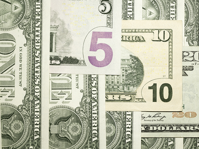 Background from banknotes of 1,5,10,20 US dollars