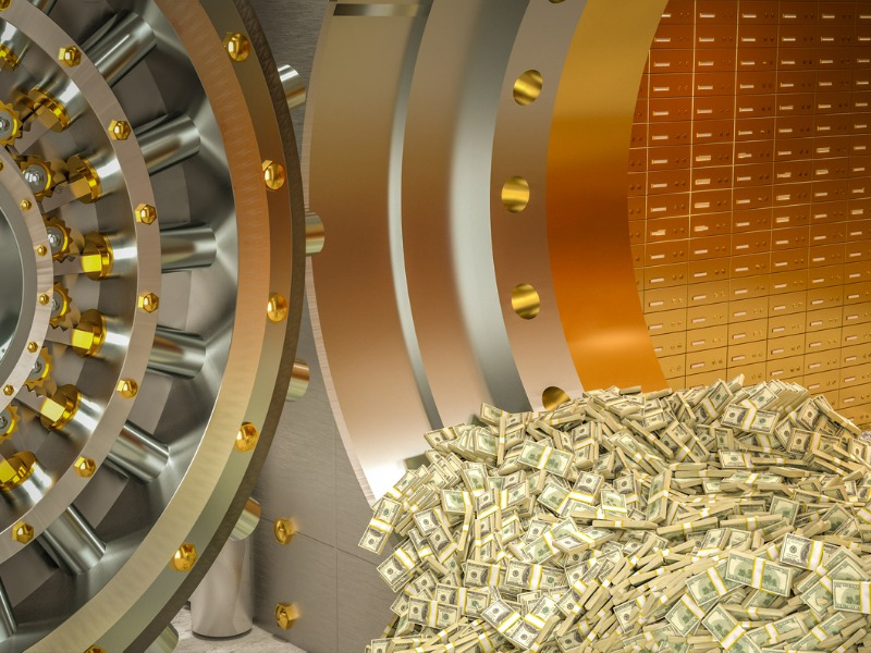 Bank vault from which wads of dollars come out