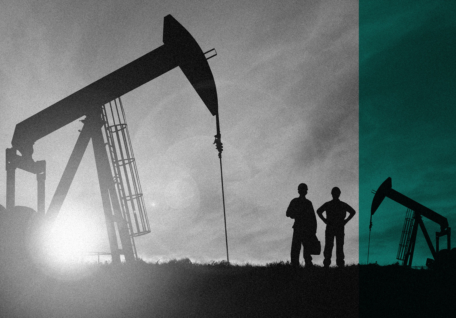 Sunset Over Pumpjack Silhouette With Copy Space