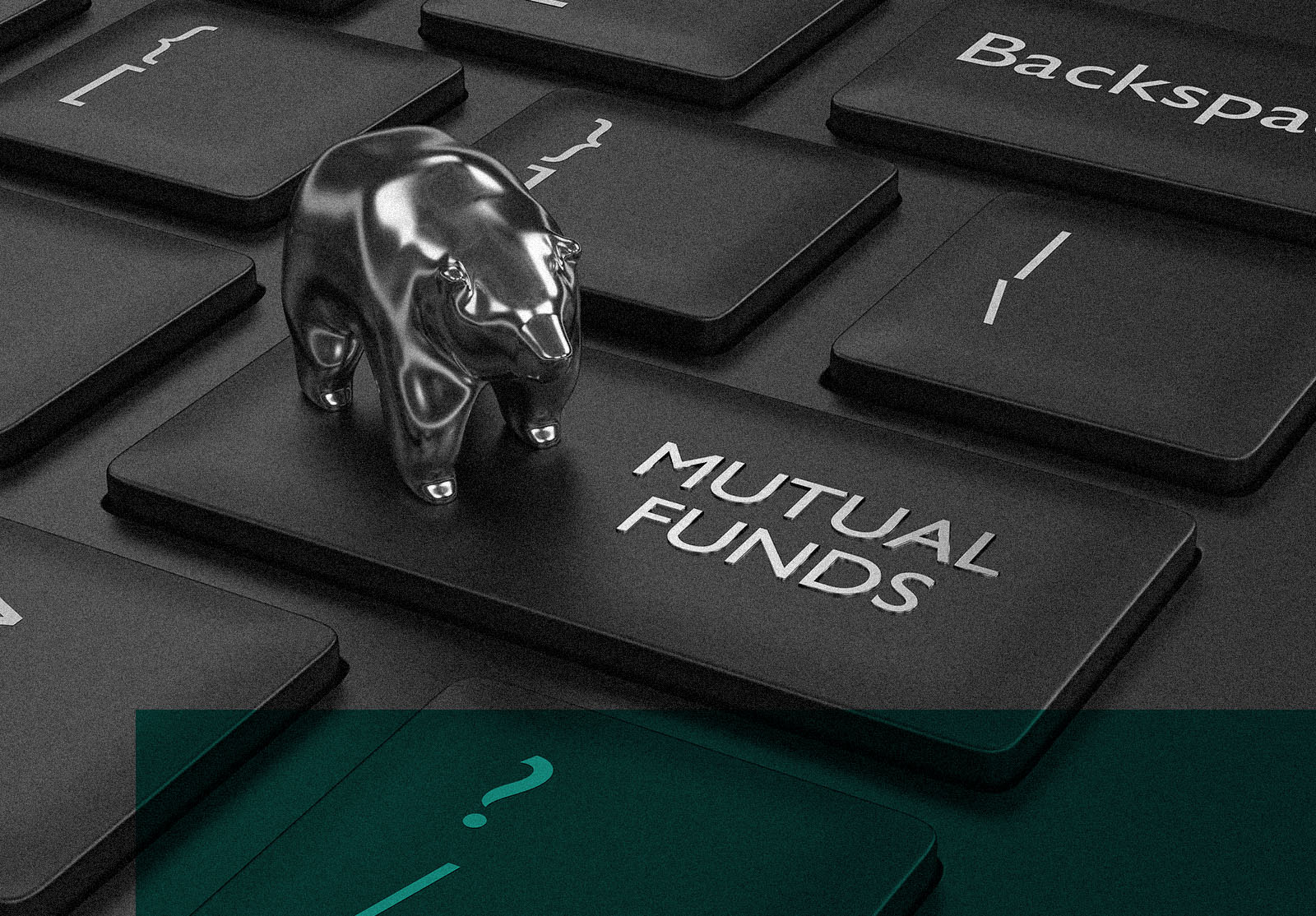3d render of computer keyboard with MUTUAL FUNDS button